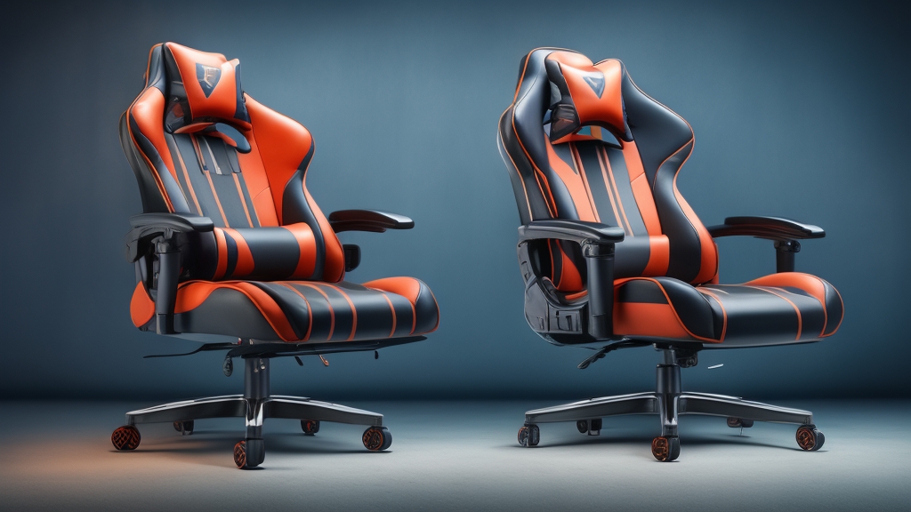 Racing gamer szék részletes nézete sportos design elemekkel: magas oldaltámlák, versenycsíkok, vödör ülés stílus